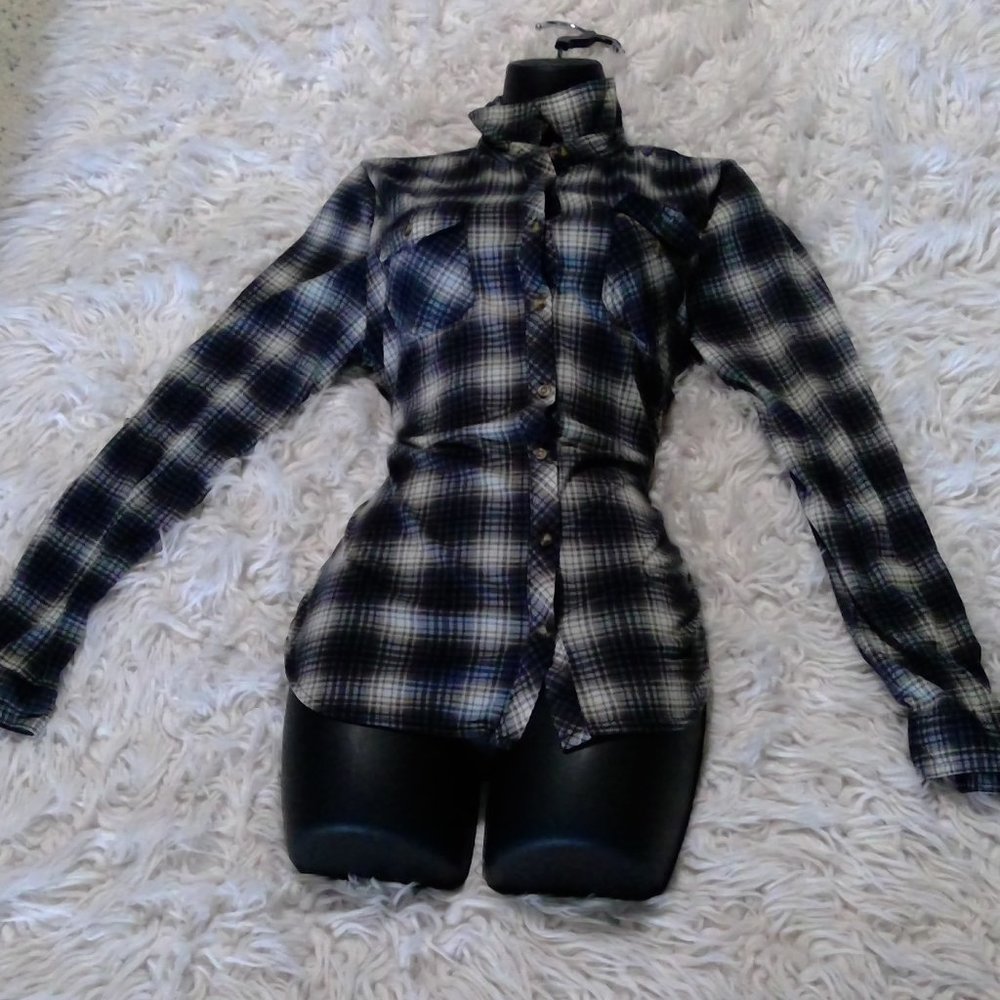 Button-down, long sleeve, flannel-like material